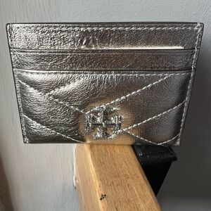 Tory Burch Kira silver Chevron Metallic Pave Logo card case NWT
